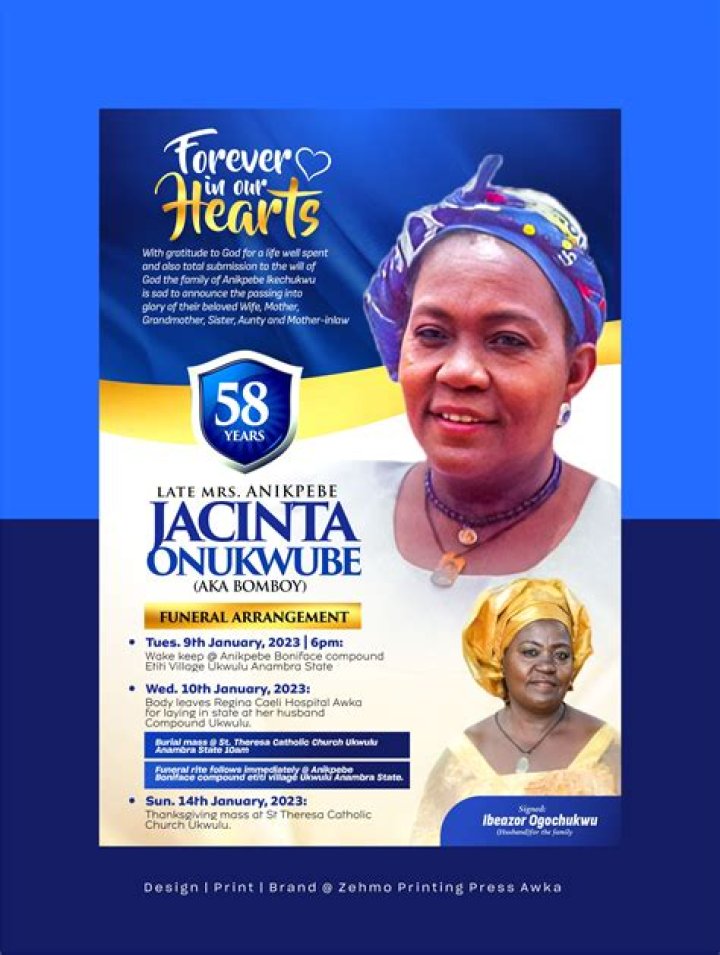 Date, time, venue, service, obituary poster